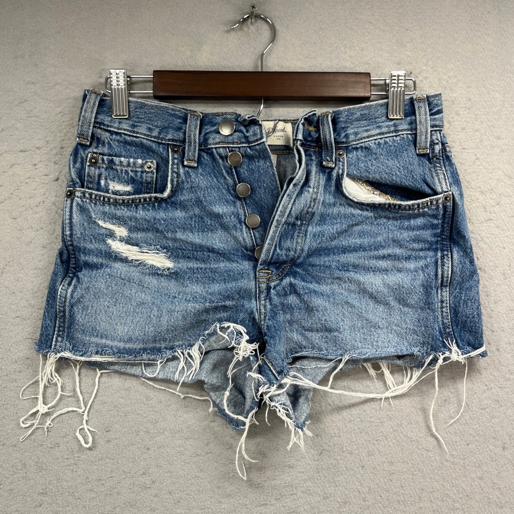 Universal Thread Denim Mini Shorts Womens 4 Blue High Rise Distressed Frayed Hem
